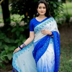 ✅ ব্লাউজপিস সহ —  চান্দেরী সিল্ক শাড়ি